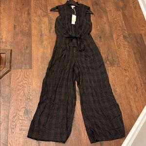 Rebecca Taylor Jules Sleeveless Silk Black Windowpane Plaid Jumpsuit